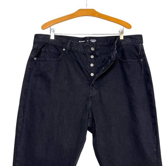 Old Navy Sky Hi Straight Jeans Sz 18 Black Raw Hem Button Fly Rigid Denim - Picture 4 of 8